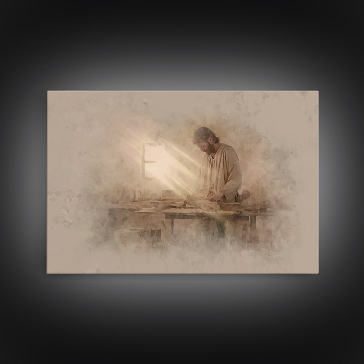 Carpenter’s Light – Framed Canvas Print – Christian Wall Art – Jesus Painting – Christian Art Canvas – Minimalist Christian Art – Christian