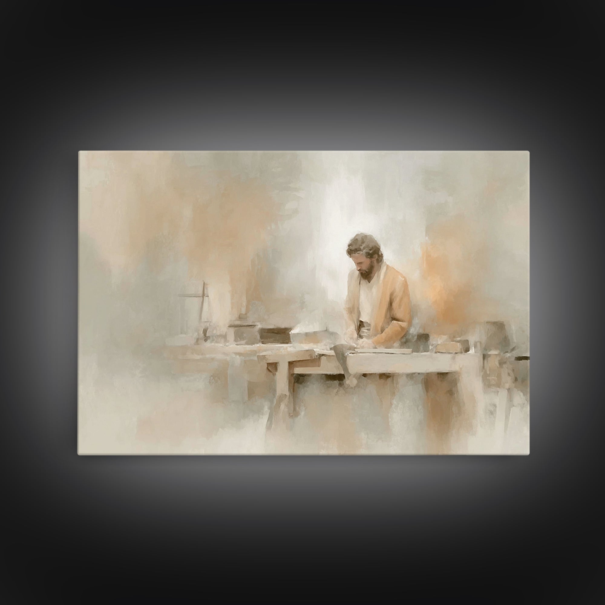 Humble Workshop, Framed Canvas Print, Christian Art Canvas, Jesus Painting, Subtle Christian Art, Christian Wall Art, Christian Gift Ideas