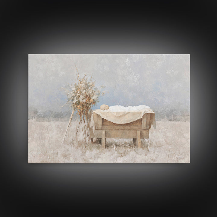 Silent Manger – Framed Canvas Print – Christian Art Canvas – Christmas Wall Art – Minimalist Christian Art – Christian Paintings – Christia