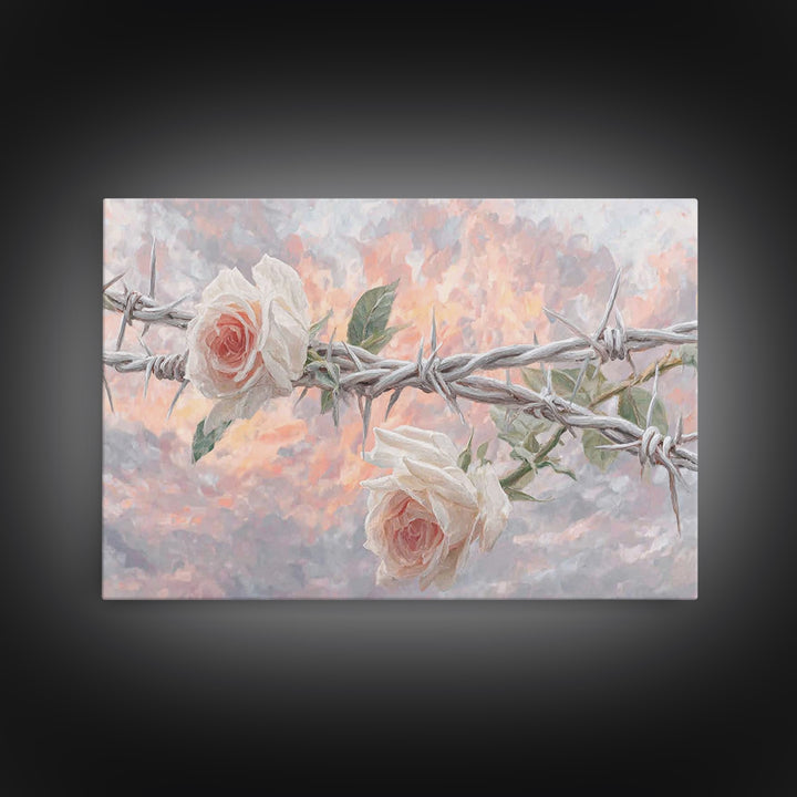Roses Of Redemption – Framed Canvas Print – Christian Wall Art – Christian Art Canvas – Moody Christian Art – Christian Christmas Art – Mod