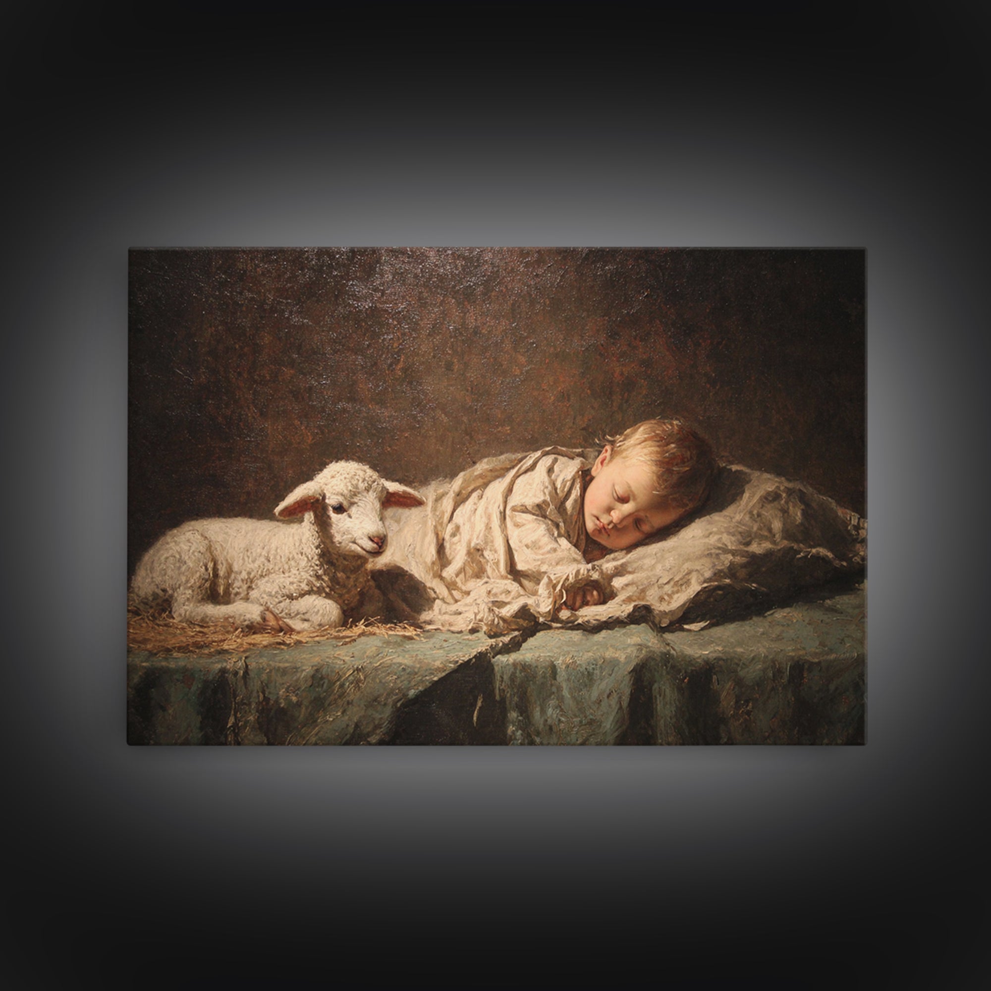 Little Lamb Peace – Framed Canvas Print – Christian Wall Art – Christian Art Canvas – Jesus Painting – Christian Christmas Art – Christian