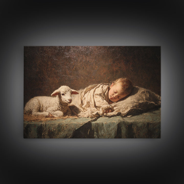 Little Lamb Peace – Framed Canvas Print – Christian Wall Art – Christian Art Canvas – Jesus Painting – Christian Christmas Art – Christian