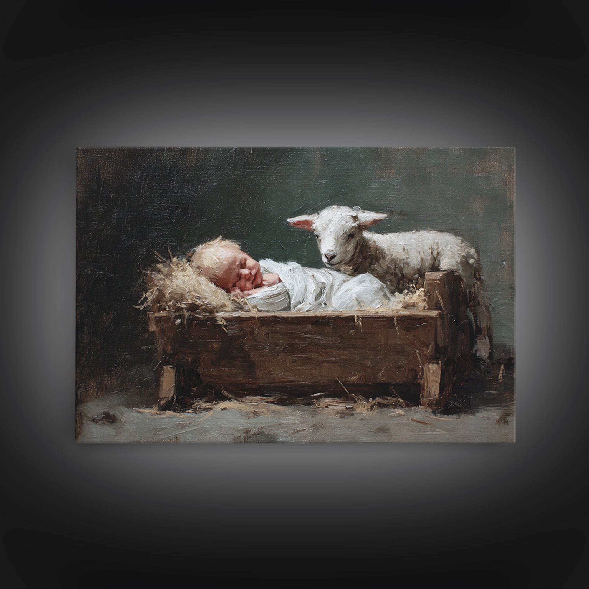 Holy Manger – Framed Canvas Print – Christmas Wall Art – Christian Art Canvas – Jesus Painting – Framed Christian Art – Christian Christmas