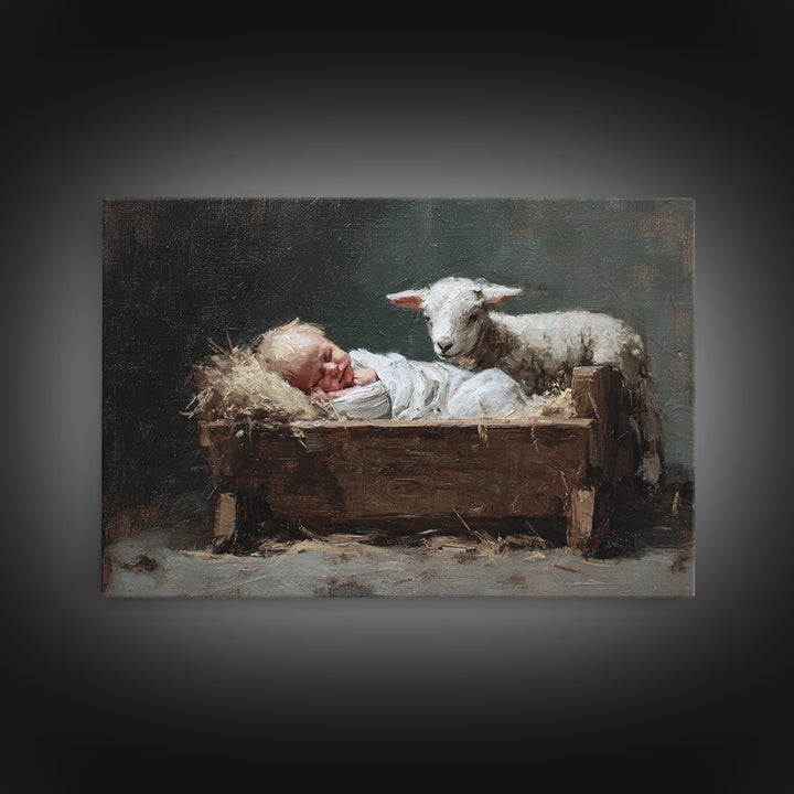 Holy Manger – Framed Canvas Print – Christmas Wall Art – Christian Art Canvas – Jesus Painting – Framed Christian Art – Christian Christmas