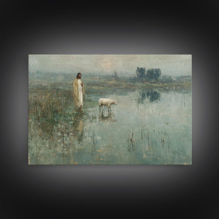 Still Waters Grace | Framed Canvas Print | Christian Art Canvas | Christian Wall Art | Jesus Painting | Vintage Christian Art | Christian D