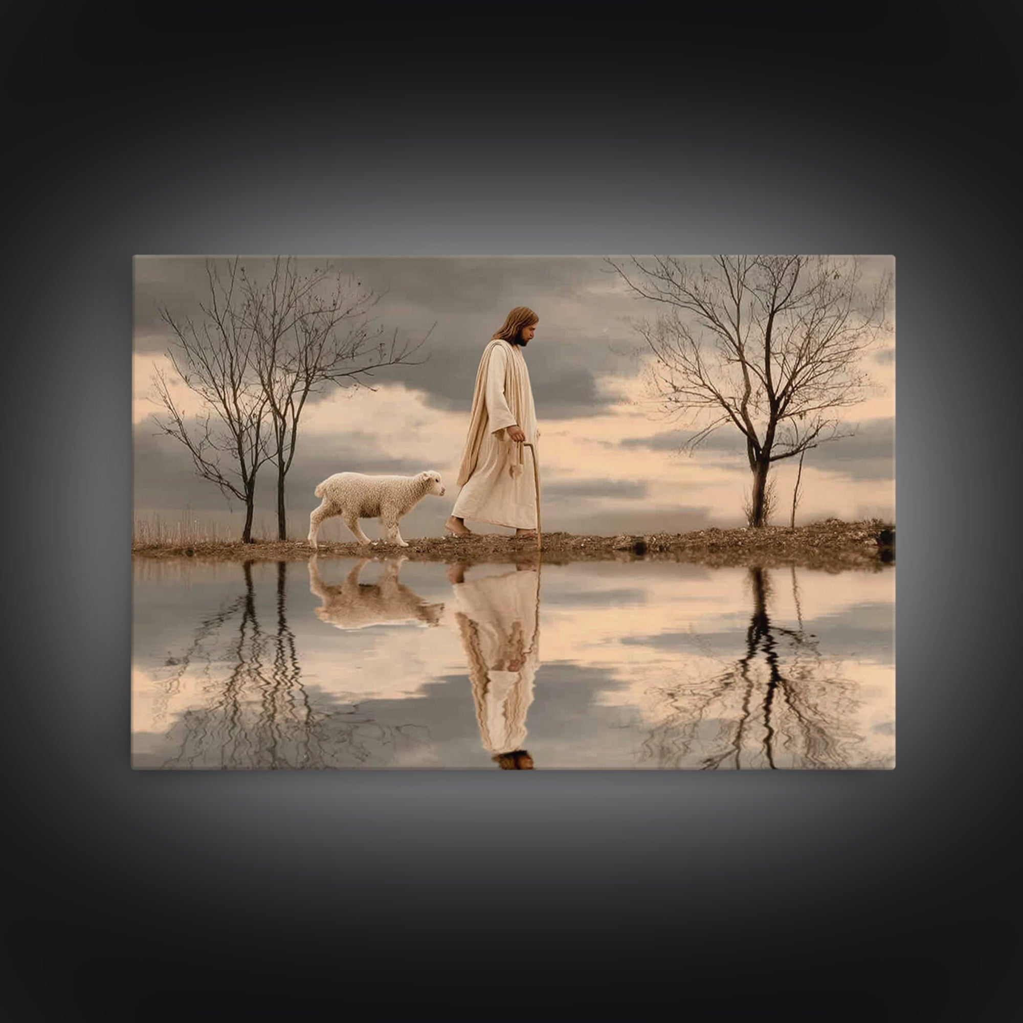 Shepherd’s Quiet Walk, Framed Canvas Print, Christian Wall Art, Jesus Painting, Christian Art Canvas, Christian Christmas Art, Christian De