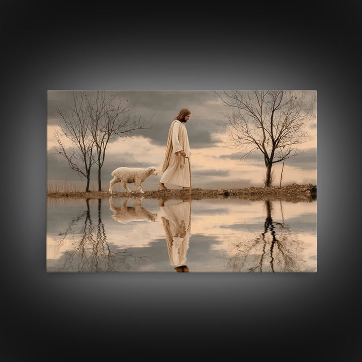 Shepherd’s Quiet Walk, Framed Canvas Print, Christian Wall Art, Jesus Painting, Christian Art Canvas, Christian Christmas Art, Christian De
