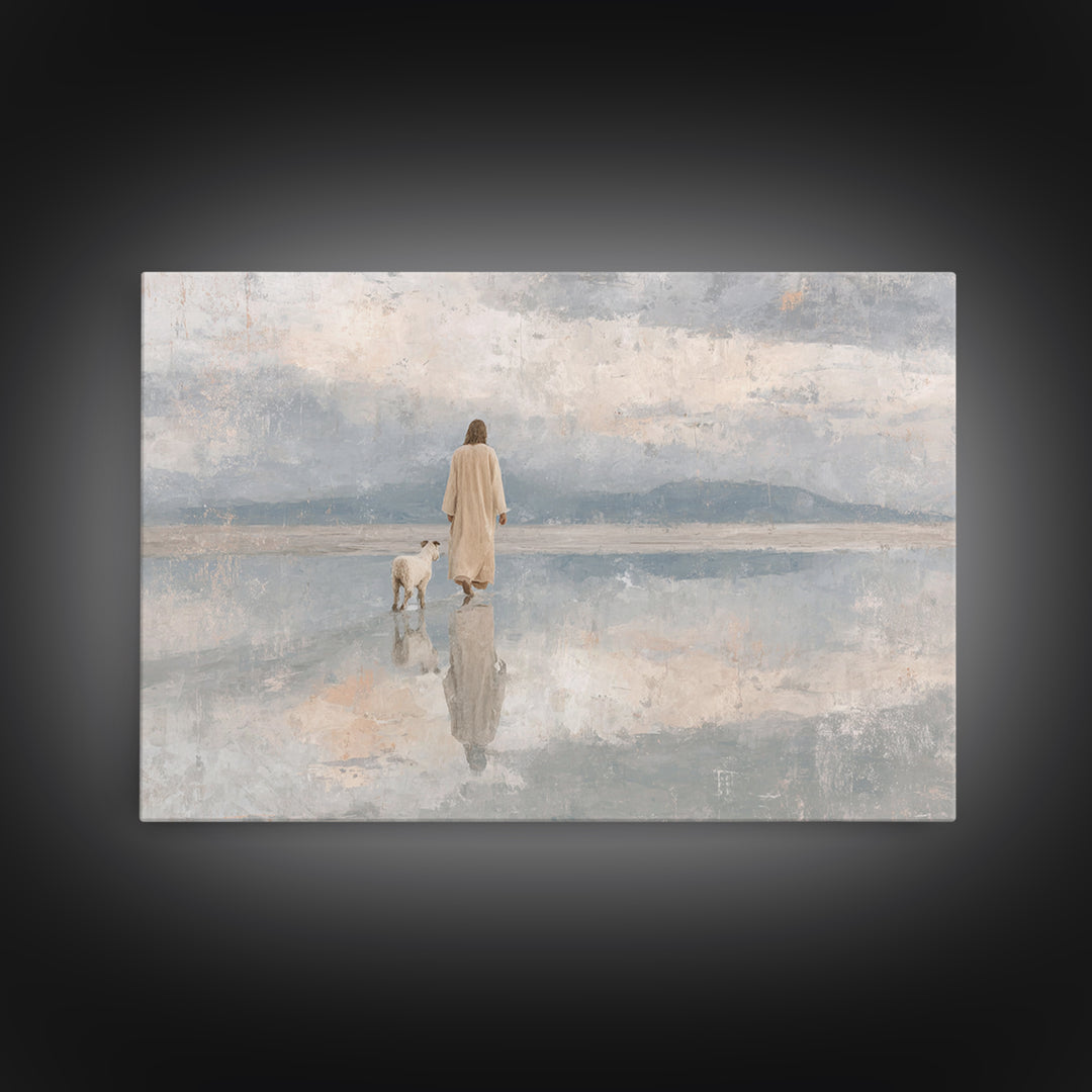 Peaceful Horizon Path – Framed Canvas Print – Christian Art Print – Christian Wall Art – Jesus Painting – Minimalist Christian Art – Christ