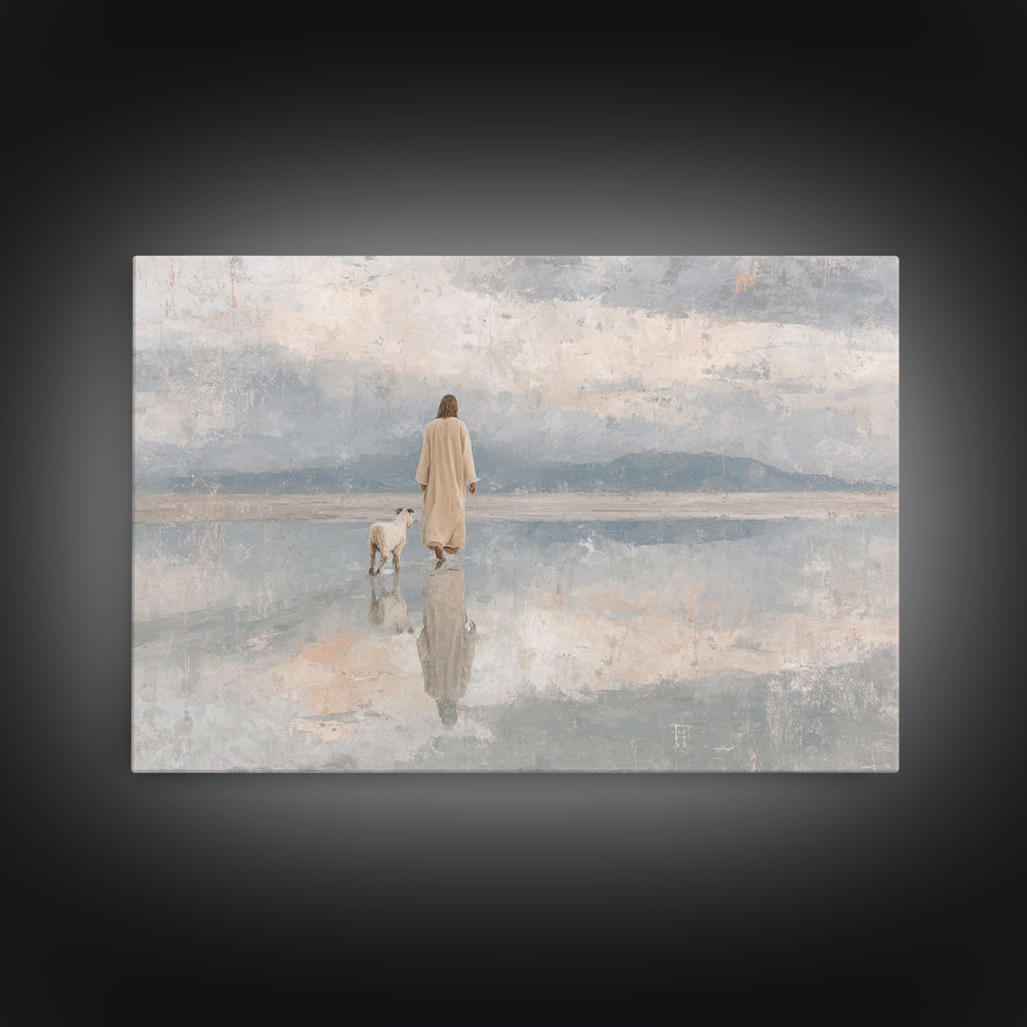Peaceful Horizon Path – Framed Canvas Print – Christian Art Print – Christian Wall Art – Jesus Painting – Minimalist Christian Art – Christ