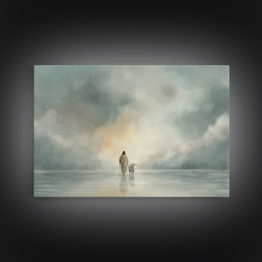 Heaven’s Gentle Steps, Framed Canvas Print, Christian Wall Art, Christian Art Canvas, Jesus Painting, Christmas Art, Christian Christmas De