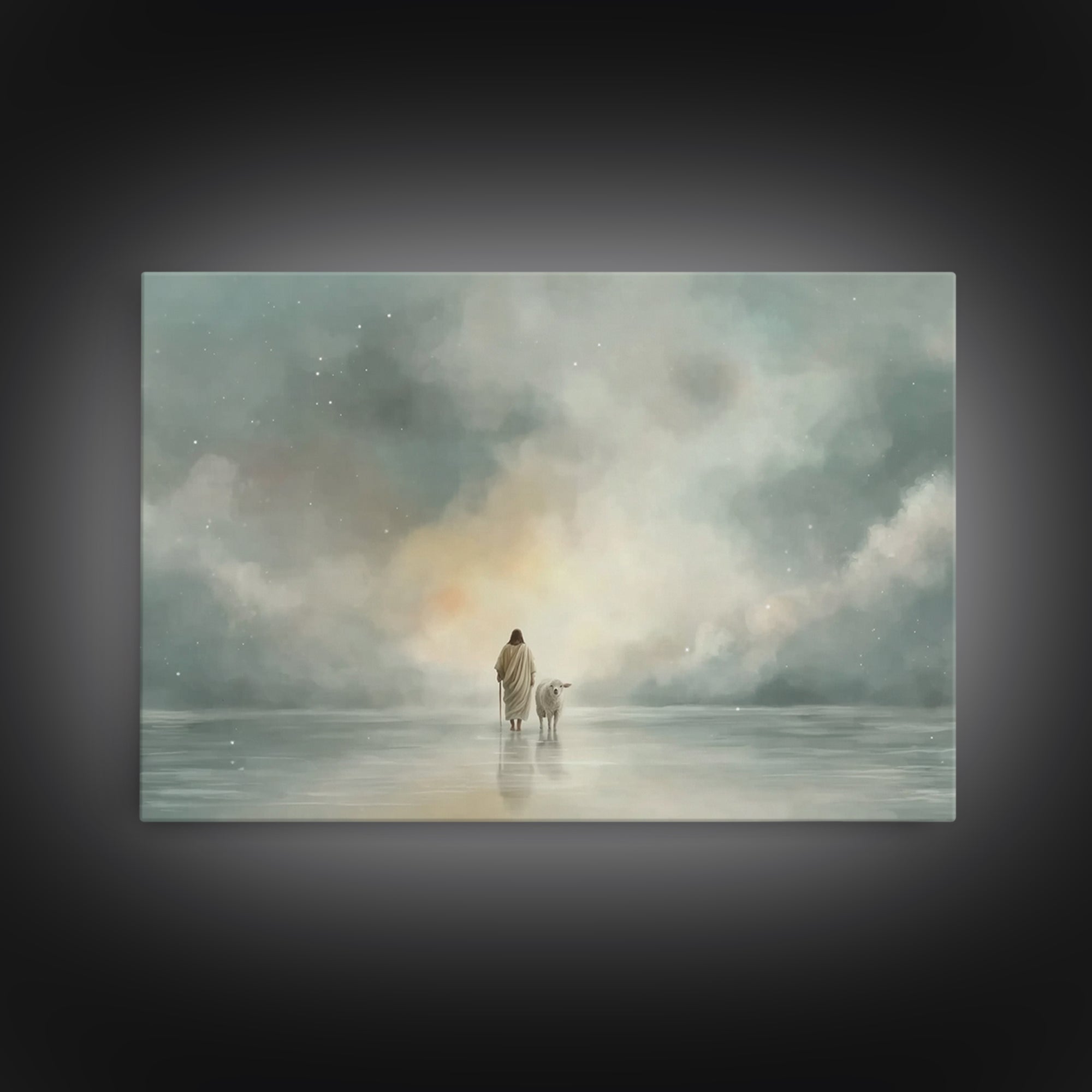 Heaven’s Gentle Steps, Framed Canvas Print, Christian Wall Art, Christian Art Canvas, Jesus Painting, Christmas Art, Christian Christmas De