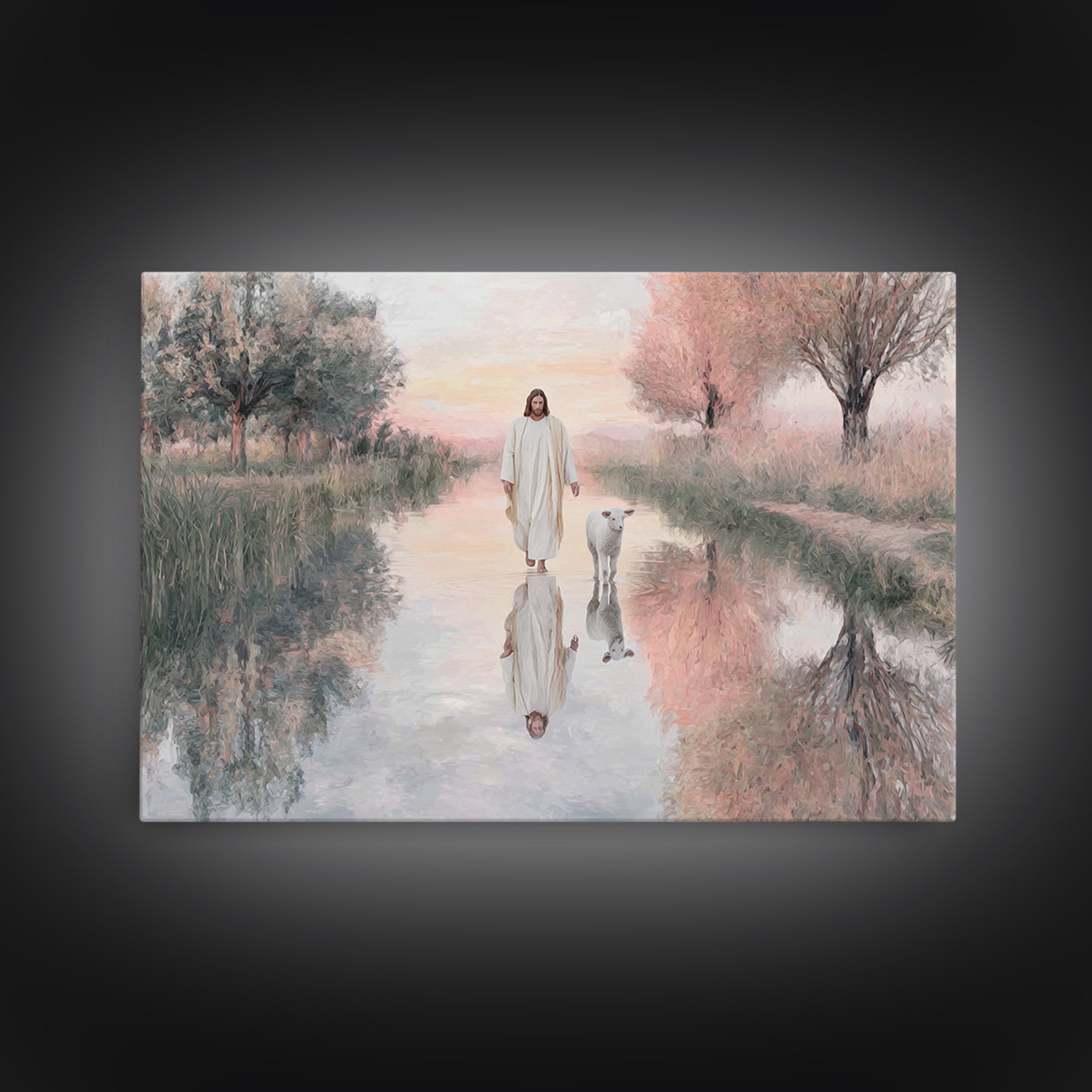Calm Pasture Journey – Framed Canvas Print – Christian Wall Art – Christian Art Canvas – Jesus Painting – Subtle Christian Art – Christian