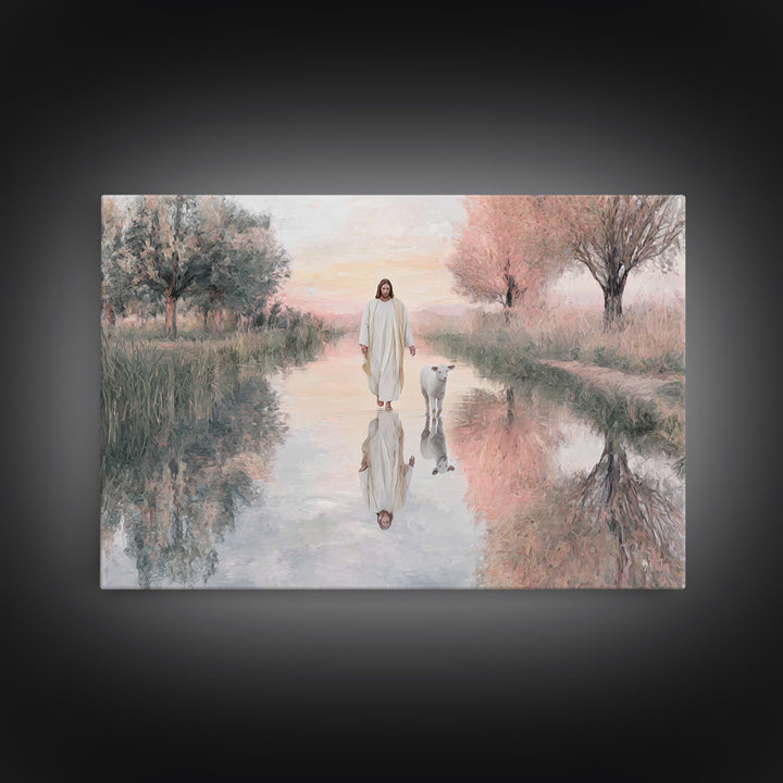 Calm Pasture Journey – Framed Canvas Print – Christian Wall Art – Christian Art Canvas – Jesus Painting – Subtle Christian Art – Christian