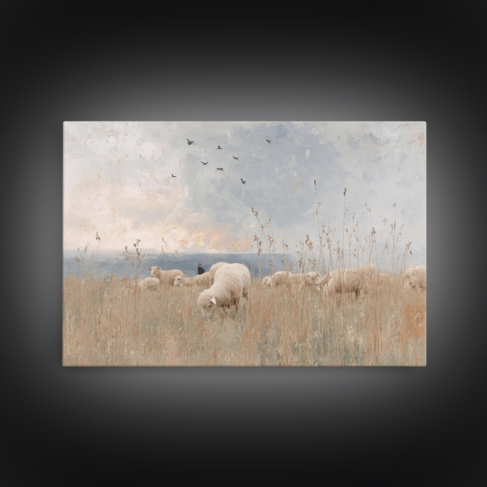 Radiant Sky Gathering, Framed Canvas Print, Christian Wall Art, Christian Art Canvas, Christian Christmas Art, Jesus Painting, Modern Chris