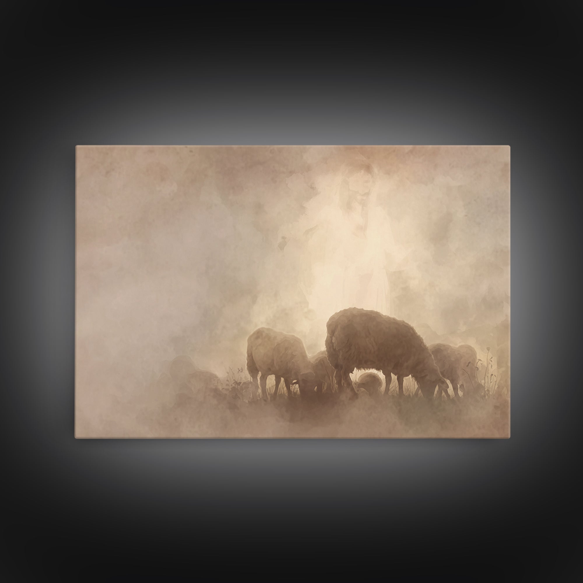 Heavenly Pasture Light, Framed Canvas Print, Christian Wall Art, Christian Art Canvas, Jesus Painting, Subtle Christian Art, Christian Gift