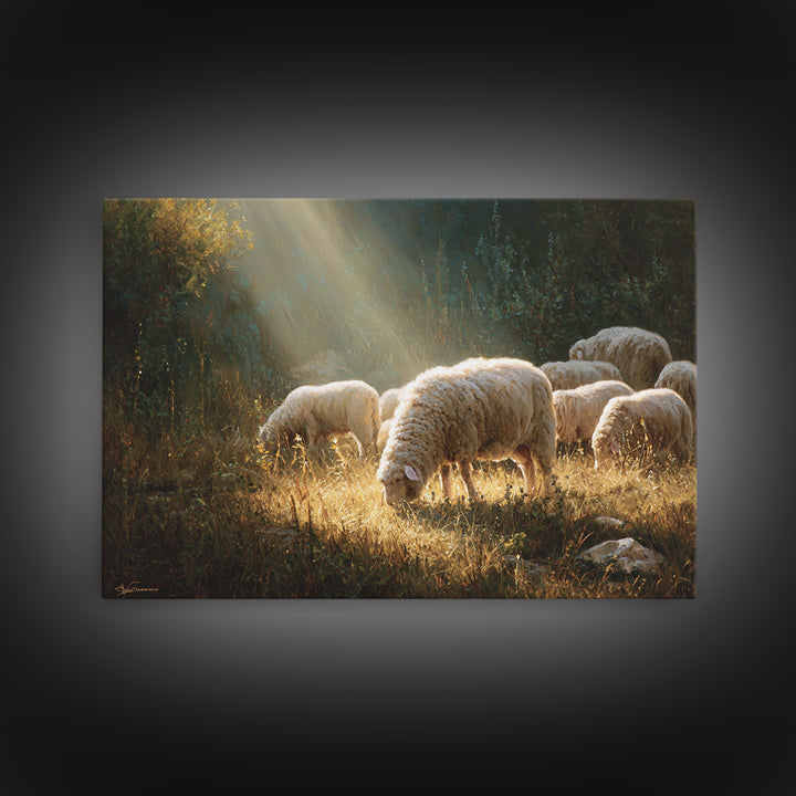 Sunlit Meadow Peace – Framed Canvas Print – Christian Art Canvas – Christian Wall Art – Christian Painting – Christian Gift – Christmas Art