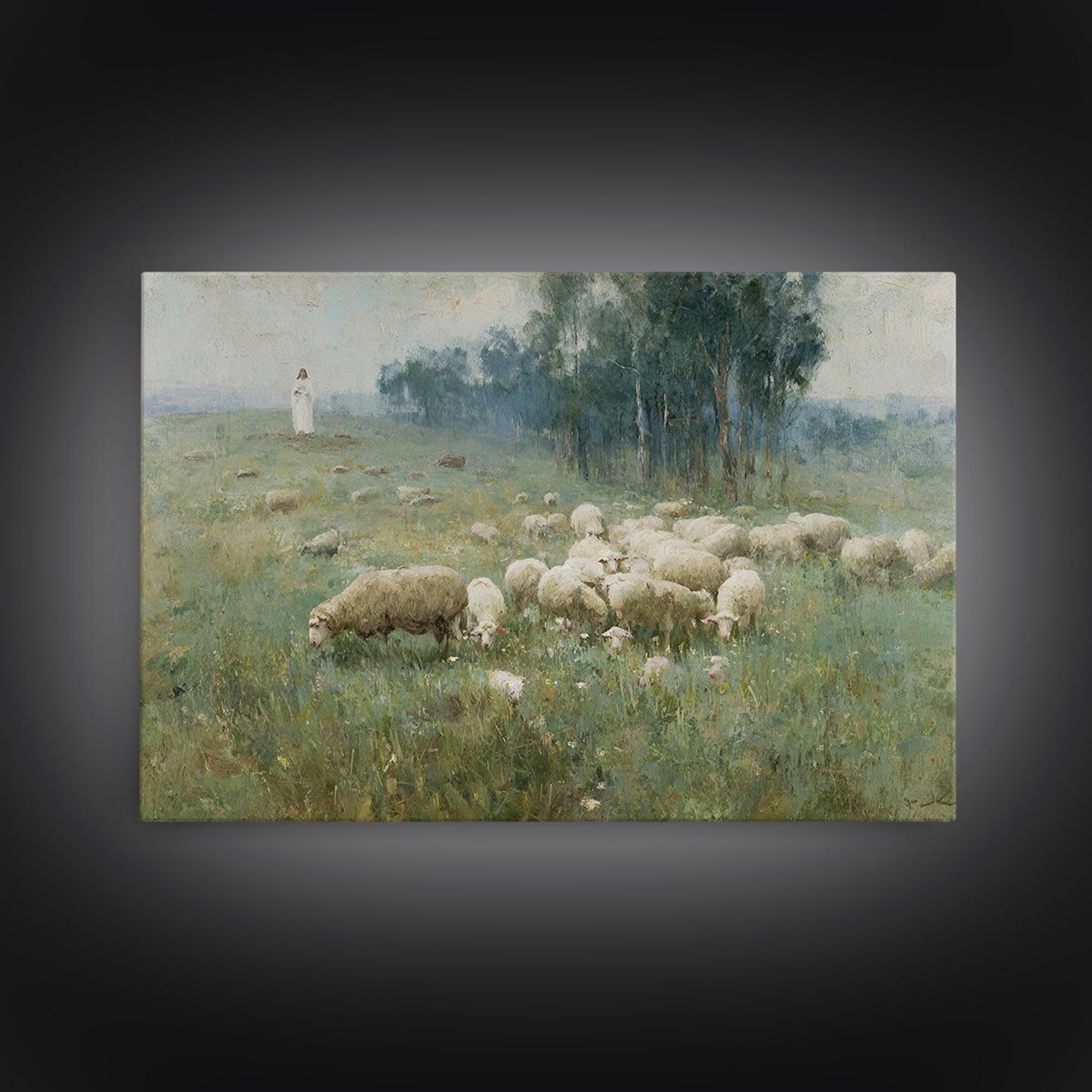 Hillside Shepherd Calm | Framed Canvas Print | Christian Art Print | Christian Wall Art | Jesus Painting | Vintage Christian Art | Christia