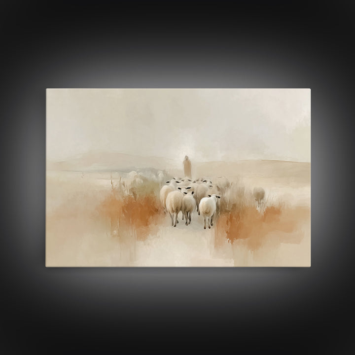 Desert Flock Journey, Framed Canvas Print, Christian Art Canvas, Christian Wall Art, Jesus Painting, Minimalist Christian Art, Christian Gi