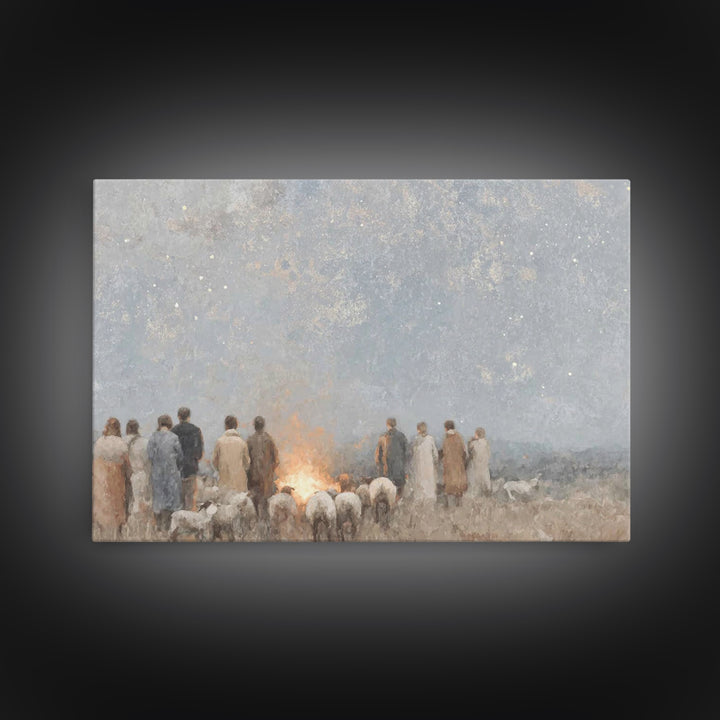 Starry Vigil Glow – Framed Canvas Print – Christian Wall Art – Christian Christmas Art – Christian Art Canvas – Modern Christian Art – Chri