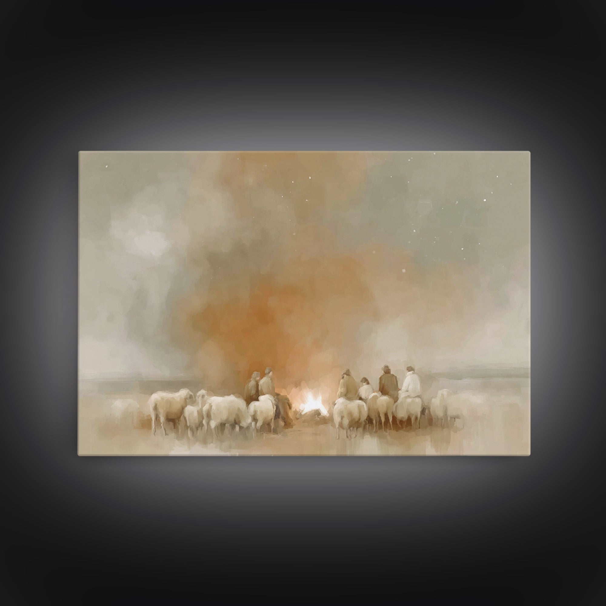 Fireside Shepherd Night | Framed Canvas Print | Christian Wall Art | Christian Art Canvas | Christmas Art | Christian Christmas Decor | Chr
