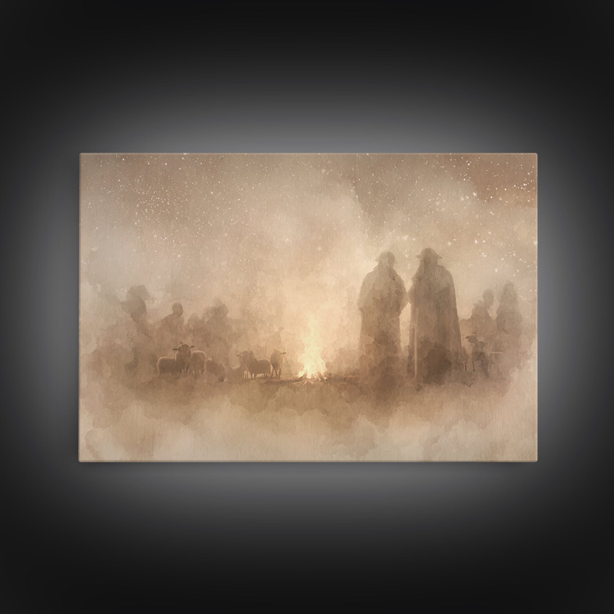 Silent Night Watch – Framed Canvas Print – Christian Wall Art – Christian Art Canvas – Moody Christmas Art – Christian Painting – Christian