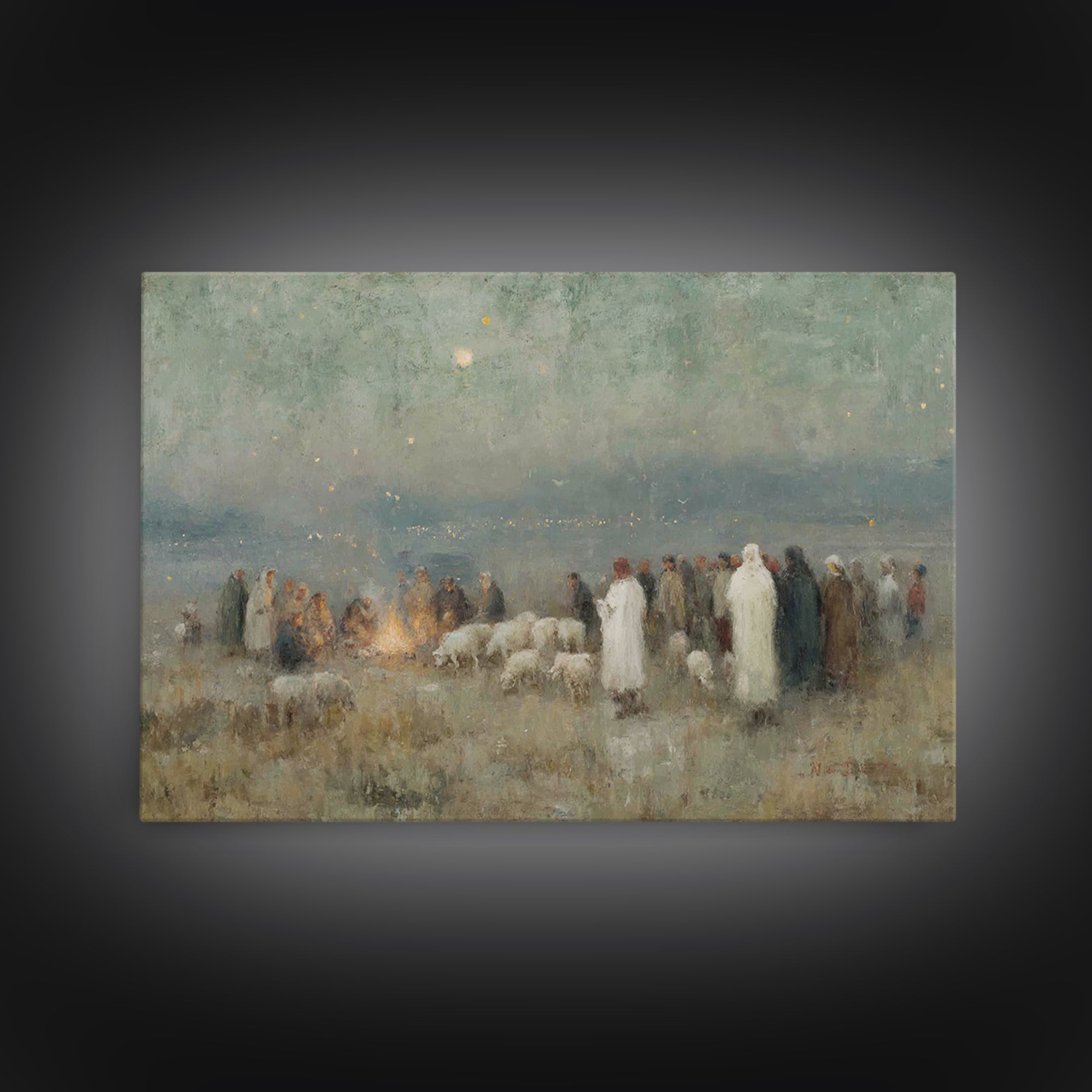 Night Of Shepherds – Framed Canvas Print – Christmas Wall Art – Christian Art Canvas – Christian Christmas Art – Christian Decor – Jesus Pa