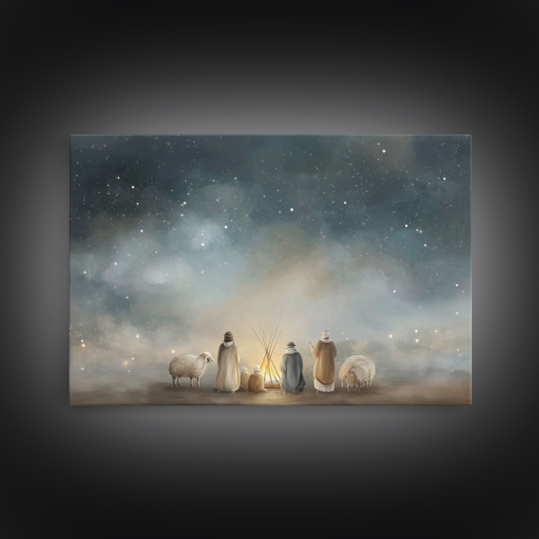 Starry Pasture Peace – Framed Canvas Print – Christian Art Canvas – Christian Christmas Art – Christmas Art – Christian Wall Art – Subtle C