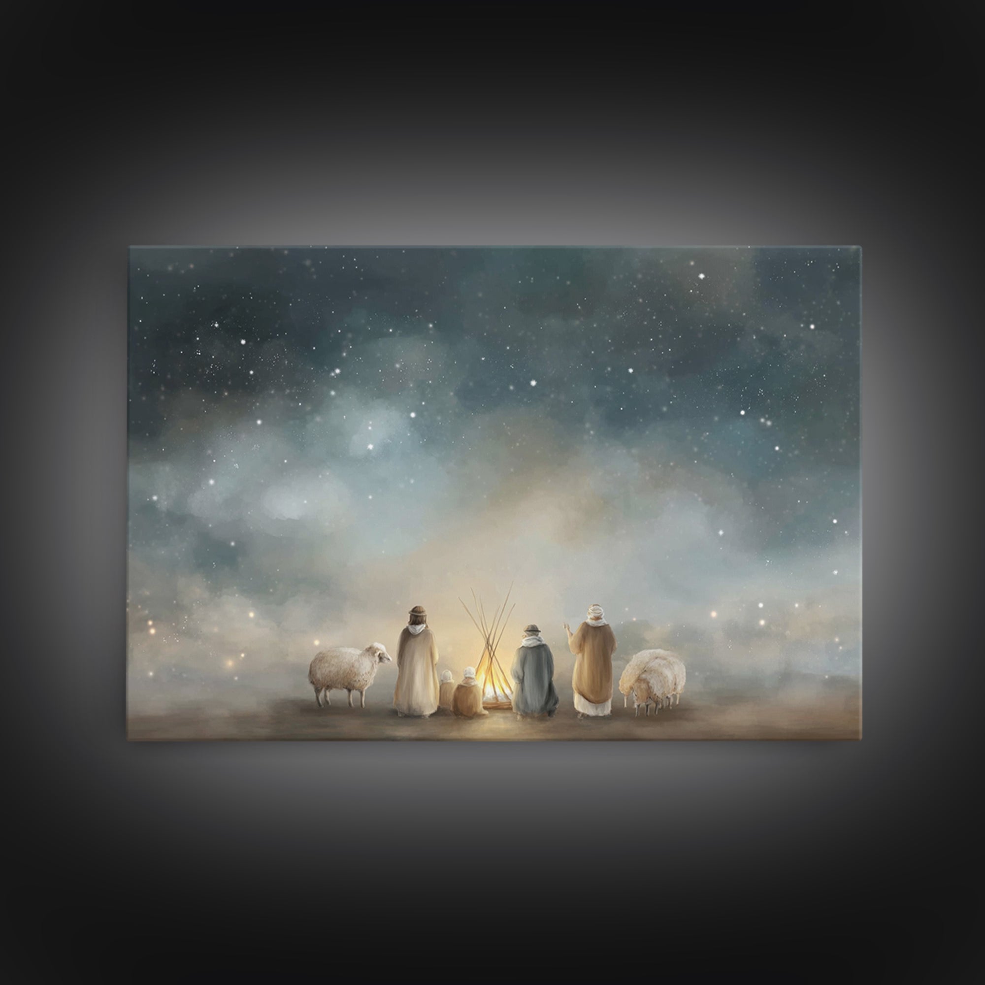 Starry Pasture Peace – Framed Canvas Print – Christian Art Canvas – Christian Christmas Art – Christmas Art – Christian Wall Art – Subtle C