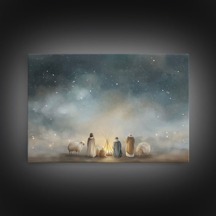 Starry Pasture Peace – Framed Canvas Print – Christian Art Canvas – Christian Christmas Art – Christmas Art – Christian Wall Art – Subtle C