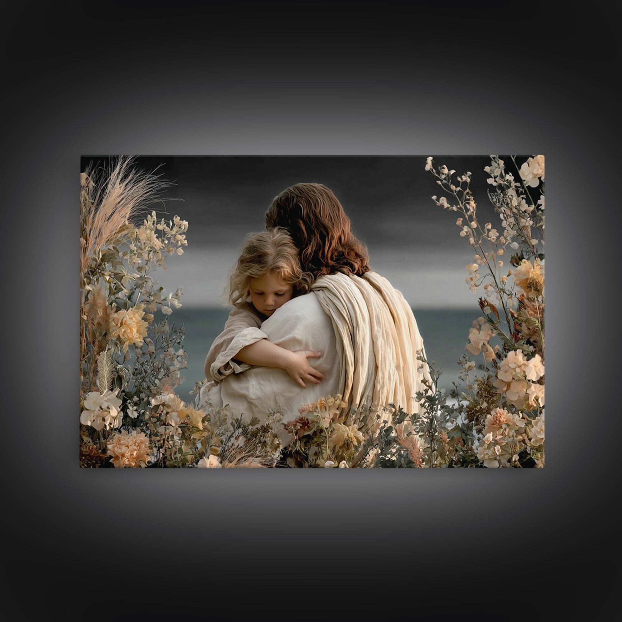 Embrace Of Peace | Framed Canvas Print | Jesus Painting | Christian Wall Art | Christian Art Canvas | Subtle Christian Art | Christian Deco