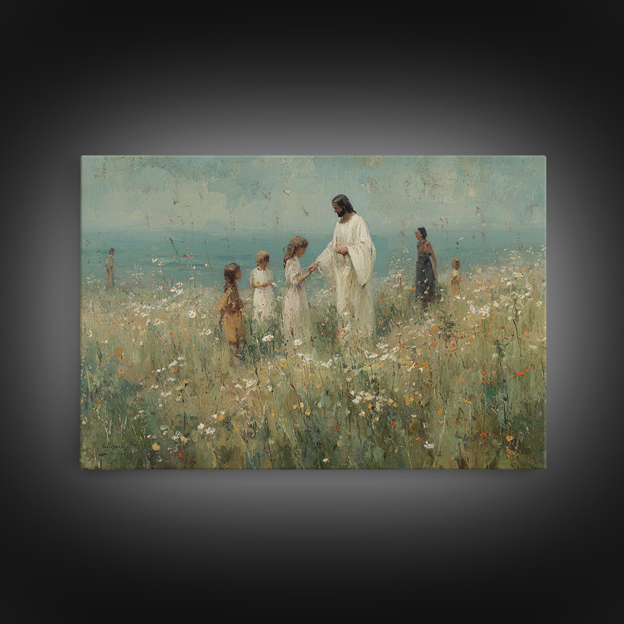Fields Of Mercy – Framed Canvas Print – Christian Wall Art – Jesus Painting – Christian Art Canvas – Pastoral Scenery – Christian Christmas