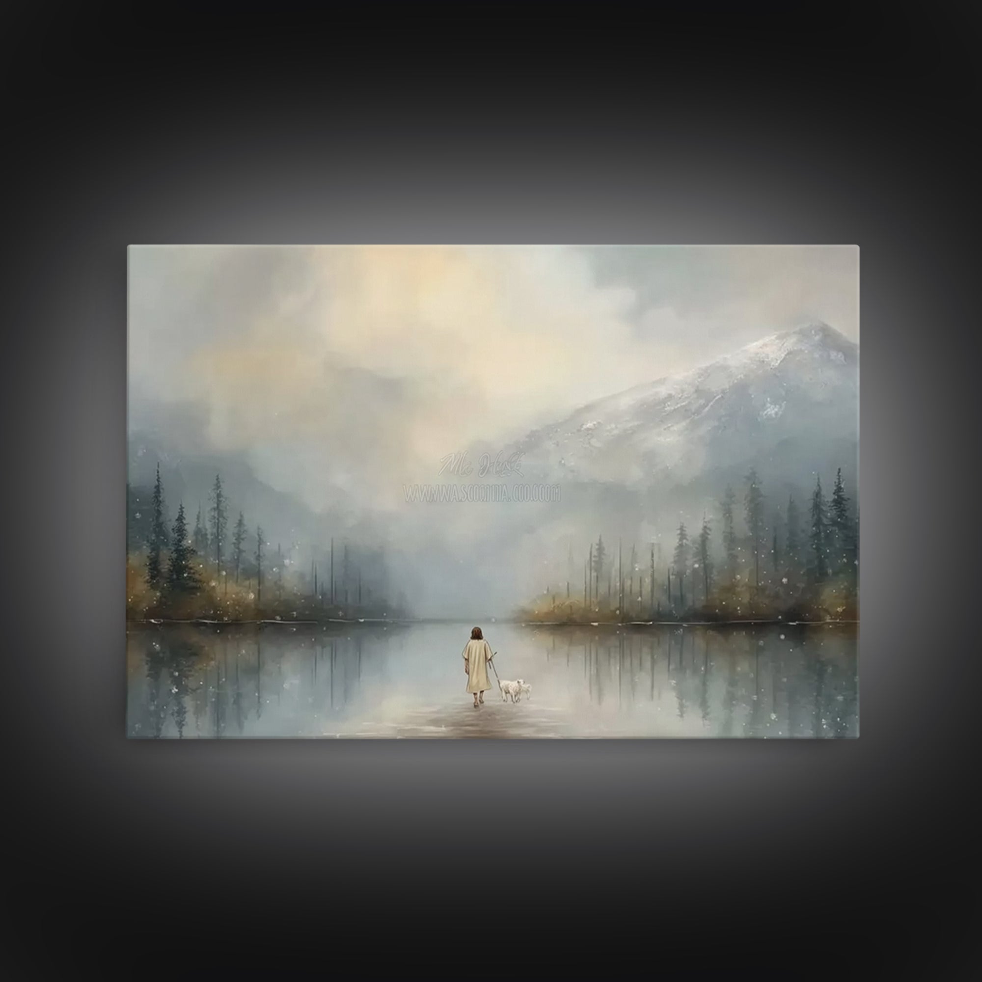 Misty Shepherd Path, Framed Canvas Print, Christian Art Print, Jesus Painting Canvas, Christian Gift Ideas, Modern Christian Art, Christmas