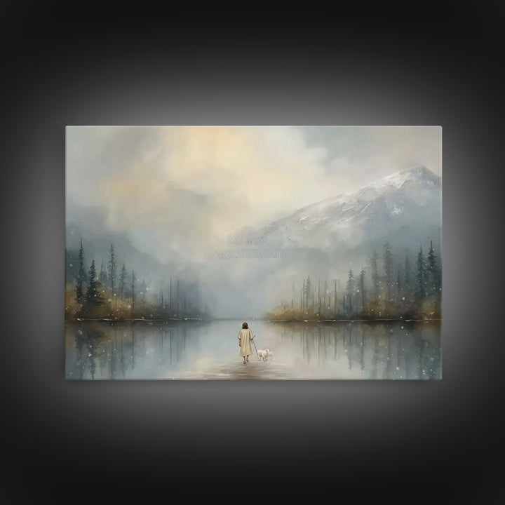 Misty Shepherd Path, Framed Canvas Print, Christian Art Print, Jesus Painting Canvas, Christian Gift Ideas, Modern Christian Art, Christmas