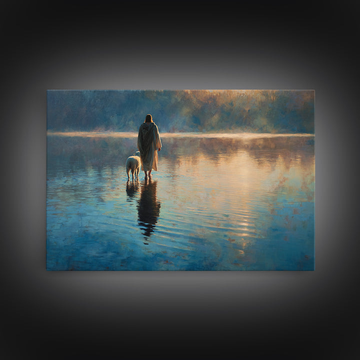 Still Waters Walk | Framed Canvas Print | Jesus Painting | Christian Art Work | Modern Christian Painting | Christian Art Gift | Christmas