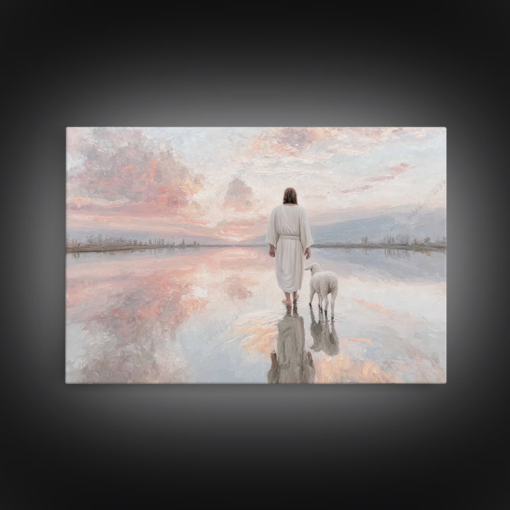 Heaven’s Reflection, Framed Canvas Print, Christian Art Canvas, Large Jesus Painting, Christian Decor For Home, White Christmas Art, Modern