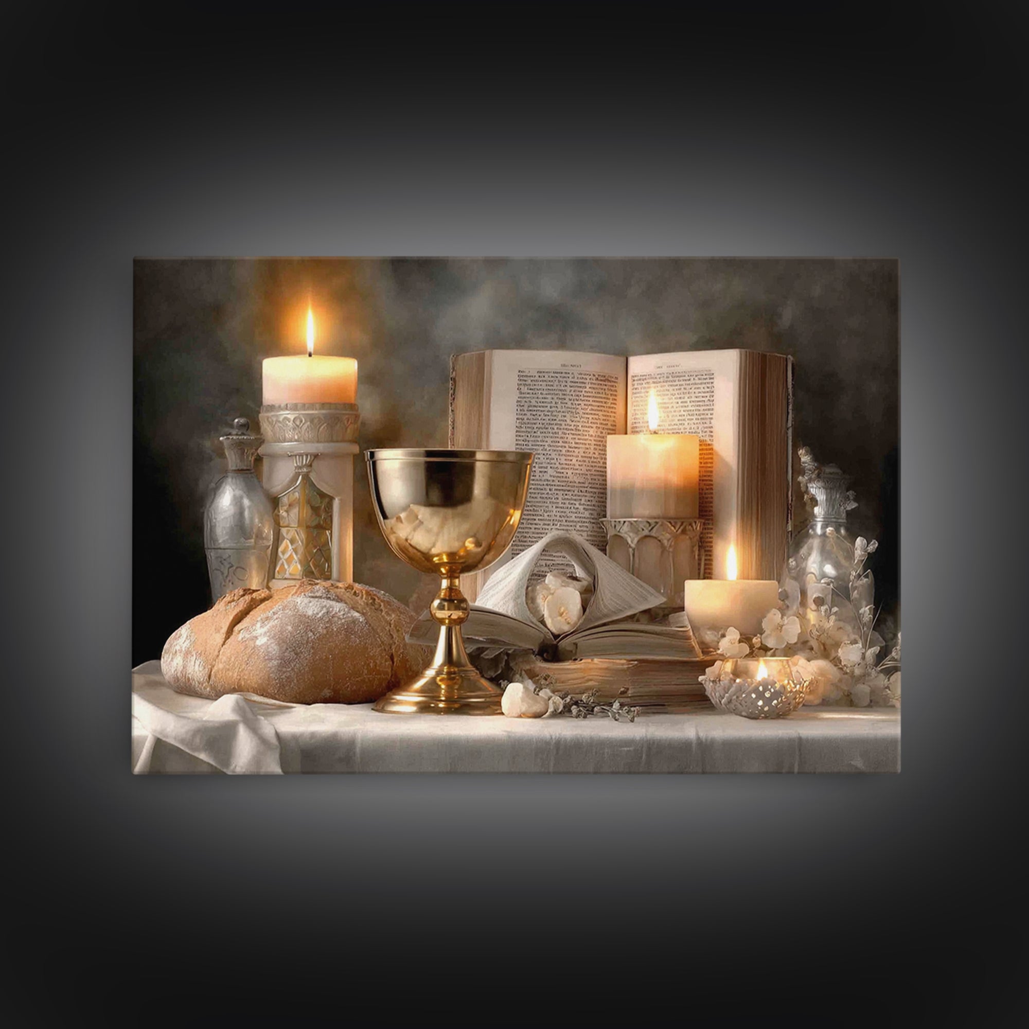 Sacred Feast Light – Framed Canvas Print – Christian Christmas Art – Christian Wall Art – Vintage Christian Art – Jesus Painting – Christia