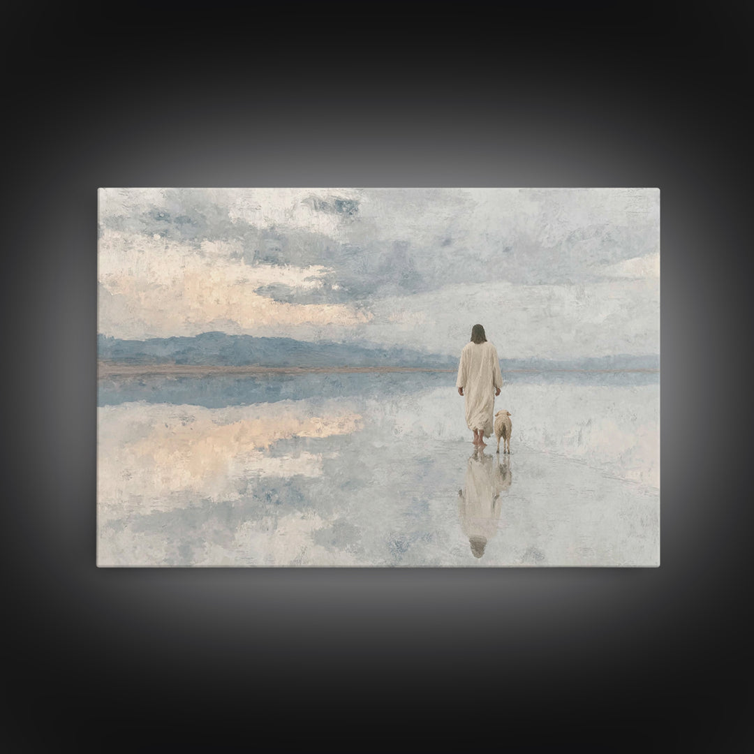 Cloudlit Shepherd – Framed Canvas Print – Jesus Painting – Christian Art Prints – Christian Christmas Decor – Christian Wall Art – Moody Ch