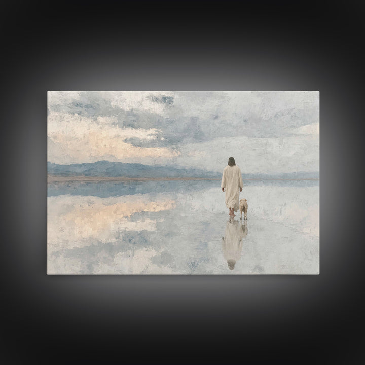 Cloudlit Shepherd – Framed Canvas Print – Jesus Painting – Christian Art Prints – Christian Christmas Decor – Christian Wall Art – Moody Ch