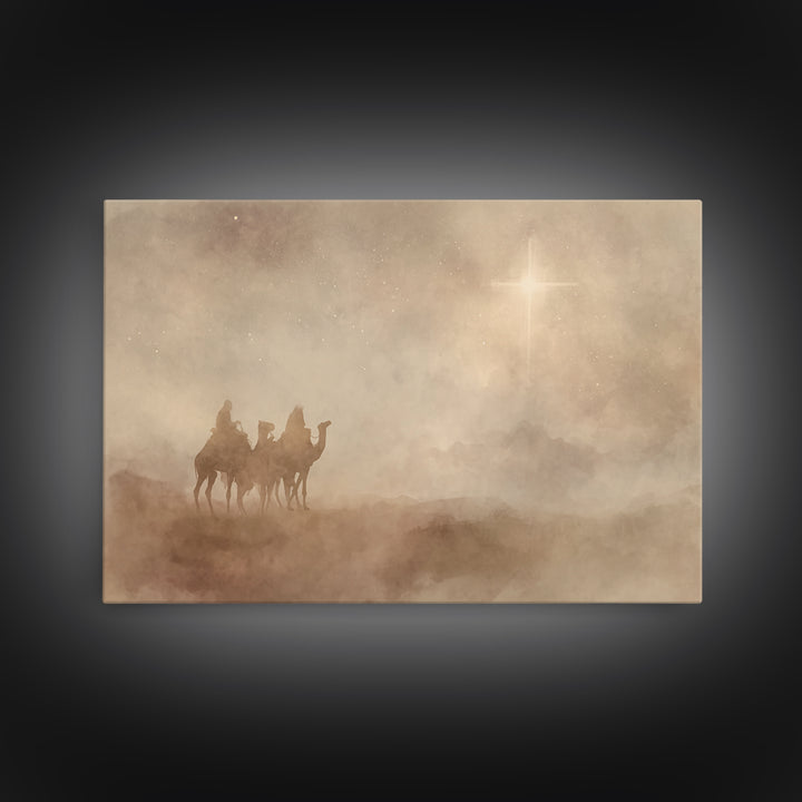 Desert Star Watch | Framed Canvas Print | Christian Art Work | Christmas Art Prints | Moody Christmas Art | Christian Wall Art | Christmas