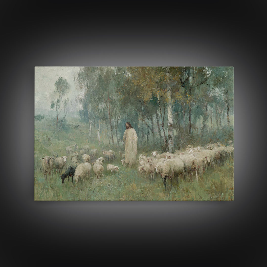 Grace In The Meadow | Framed Canvas Print | Christian Art Print | Jesus Painting | Christian Wall Art | Large Christian Art | Christian Art