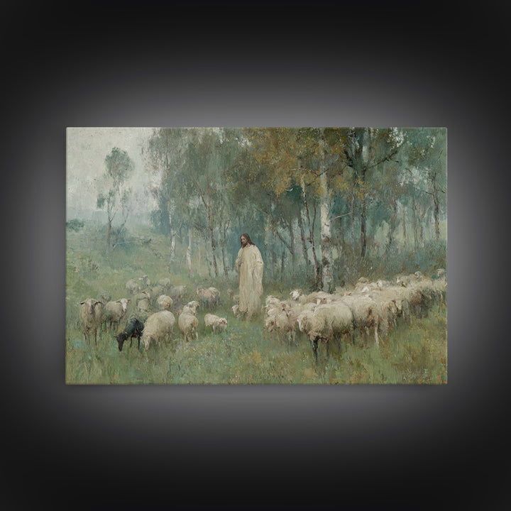 Grace In The Meadow | Framed Canvas Print | Christian Art Print | Jesus Painting | Christian Wall Art | Large Christian Art | Christian Art