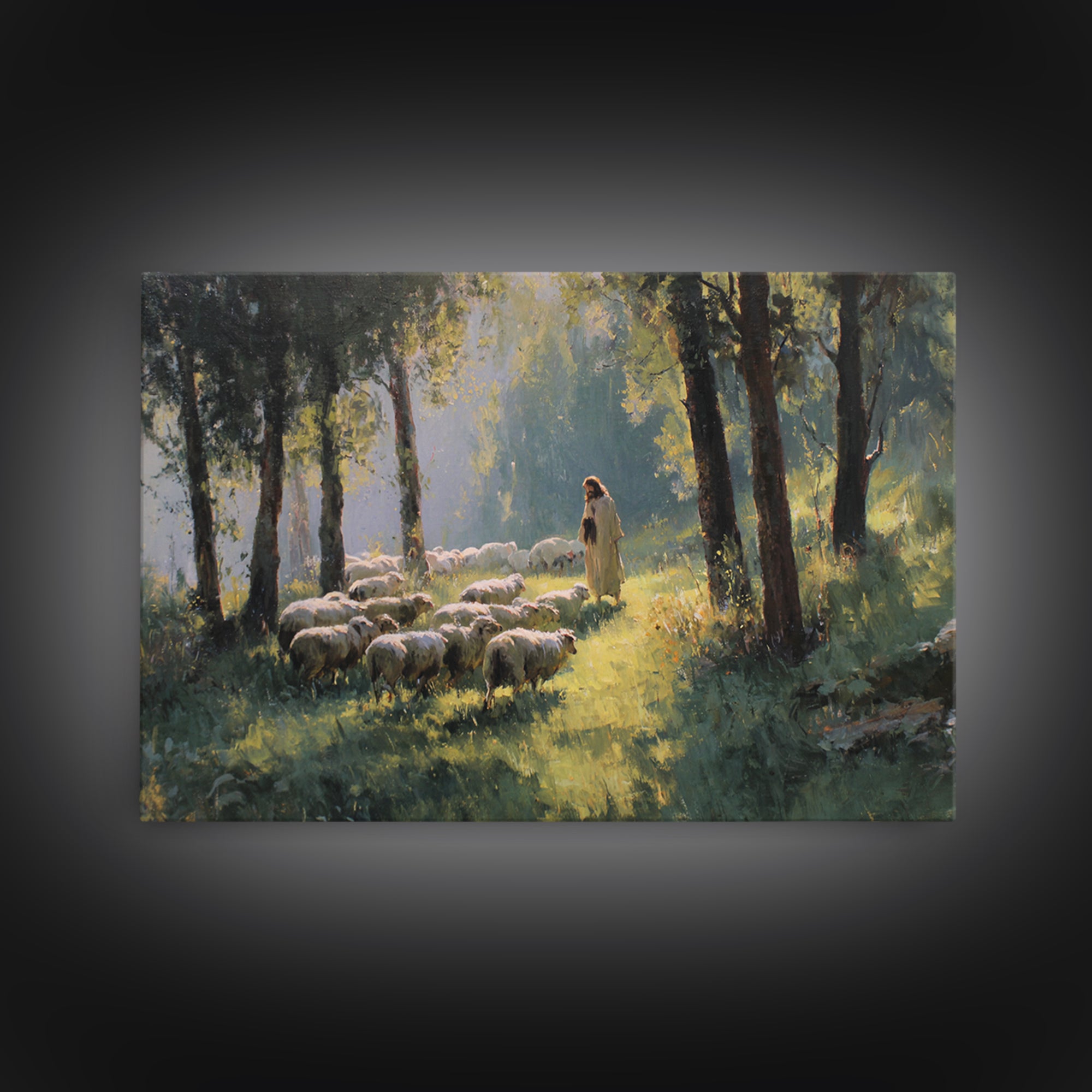 Morning Pastures Light, Framed Canvas Print, Jesus Painting, Christian Art Canvas, Christian Wall Art, Modern Christian Painting, Christian