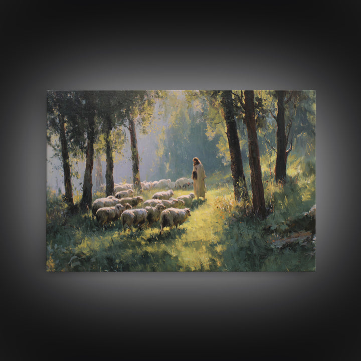 Morning Pastures Light, Framed Canvas Print, Jesus Painting, Christian Art Canvas, Christian Wall Art, Modern Christian Painting, Christian