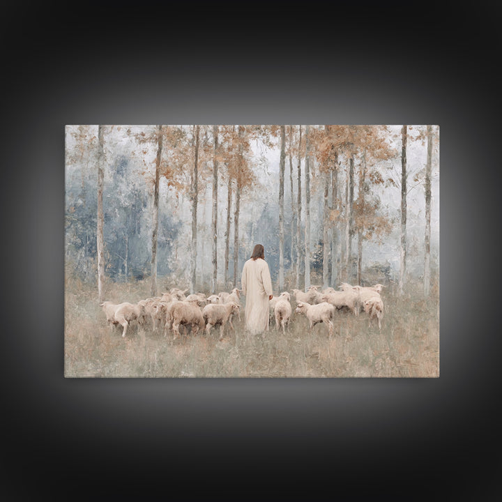 Autumn Sheep Path – Framed Canvas Print – Christian Art Canvas – Subtle Christian Art – Christian Paintings – Christian Wall Art – Christia