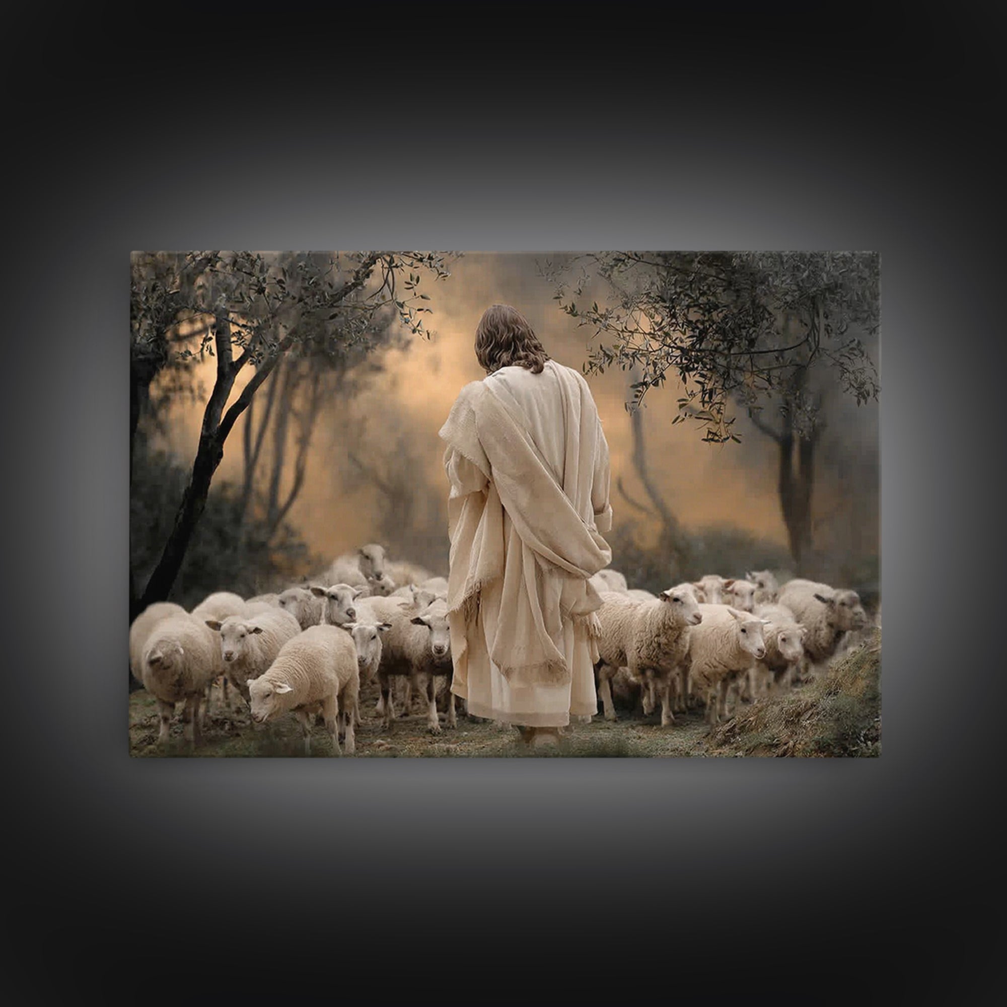 Circle Of The Flock | Framed Canvas Print | Christian Art Print | Jesus Painting | Christian Wall Art | Modern Christian Painting | Christi