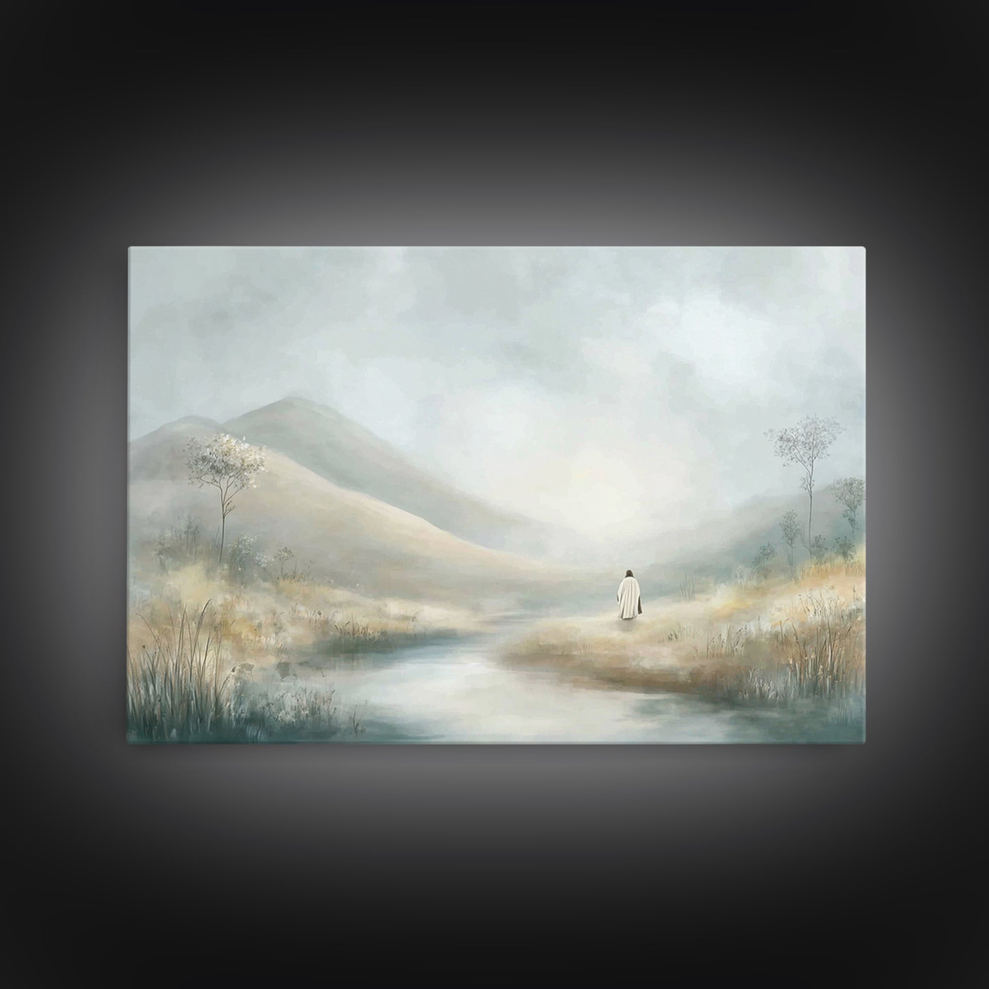 Quiet Valley Light – Framed Canvas Print – Christian Wall Art – Christian Art Canvas – Jesus Painting – Pastoral Scenery – Christian Art