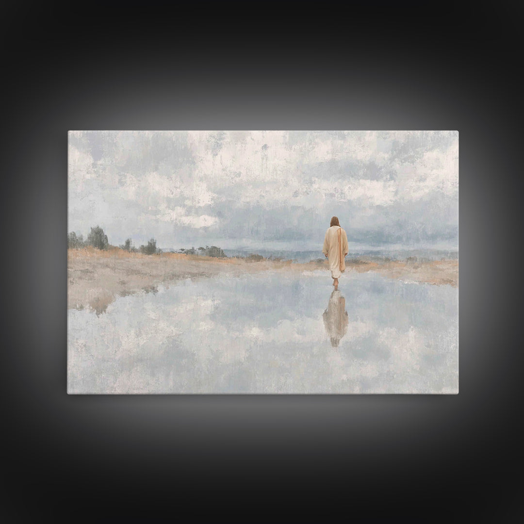 Walking In Peace, Framed Canvas Print, Christian Art Canvas, Christian Wall Art, Jesus Painting, Christian Christmas Art, Modern Christian