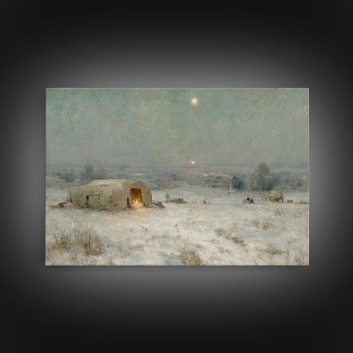 Silent Bethlehem Night, Framed Canvas Print, Christmas Art Prints, Christian Christmas Art, Vintage Christmas Art, Christian Wall Art, Chri