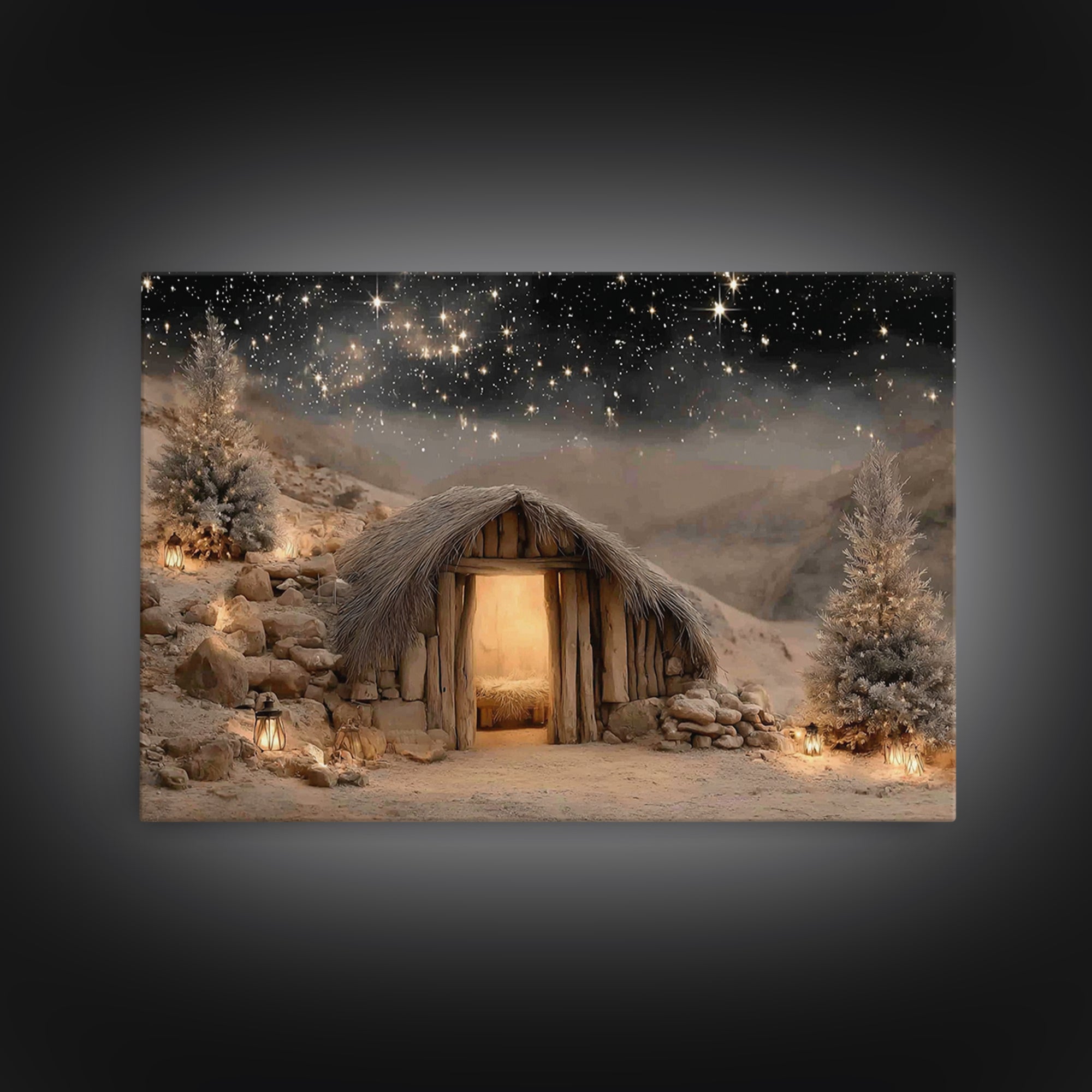 Starry Stable Wonder – Framed Canvas Print – Christian Christmas Art – Christmas Canvas Wall Art – Christian Decor – Christian Art Canvas –