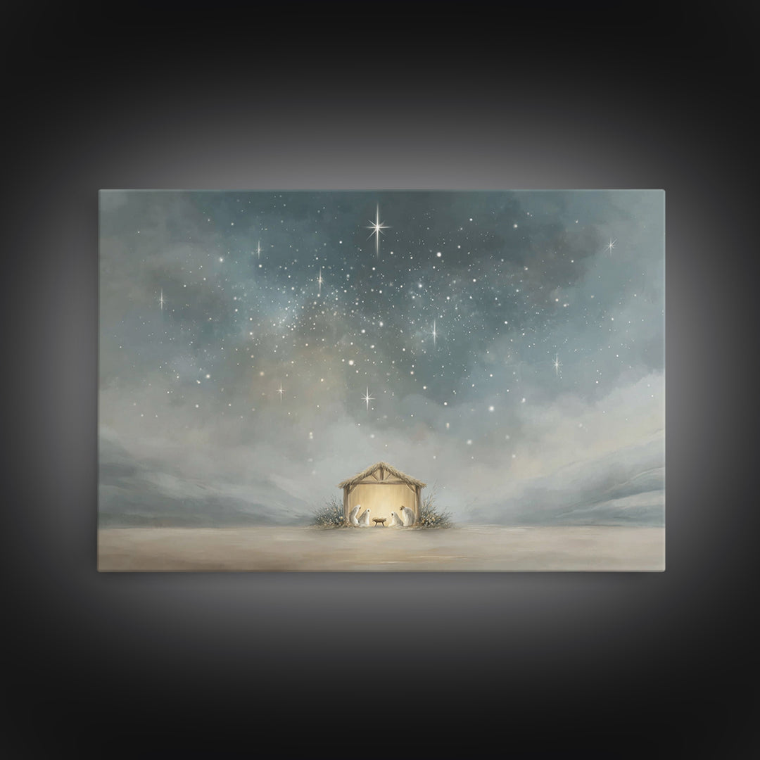 Holy Night Shelter | Framed Canvas Print | Christian Art Canvas | Christmas Art Work | Christian Christmas Art | Christian Wall Art | Chris